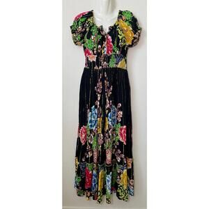 Me 2 Magic Anthropologie Boho Floral With Metallic Accents Maxi Dress Size SM